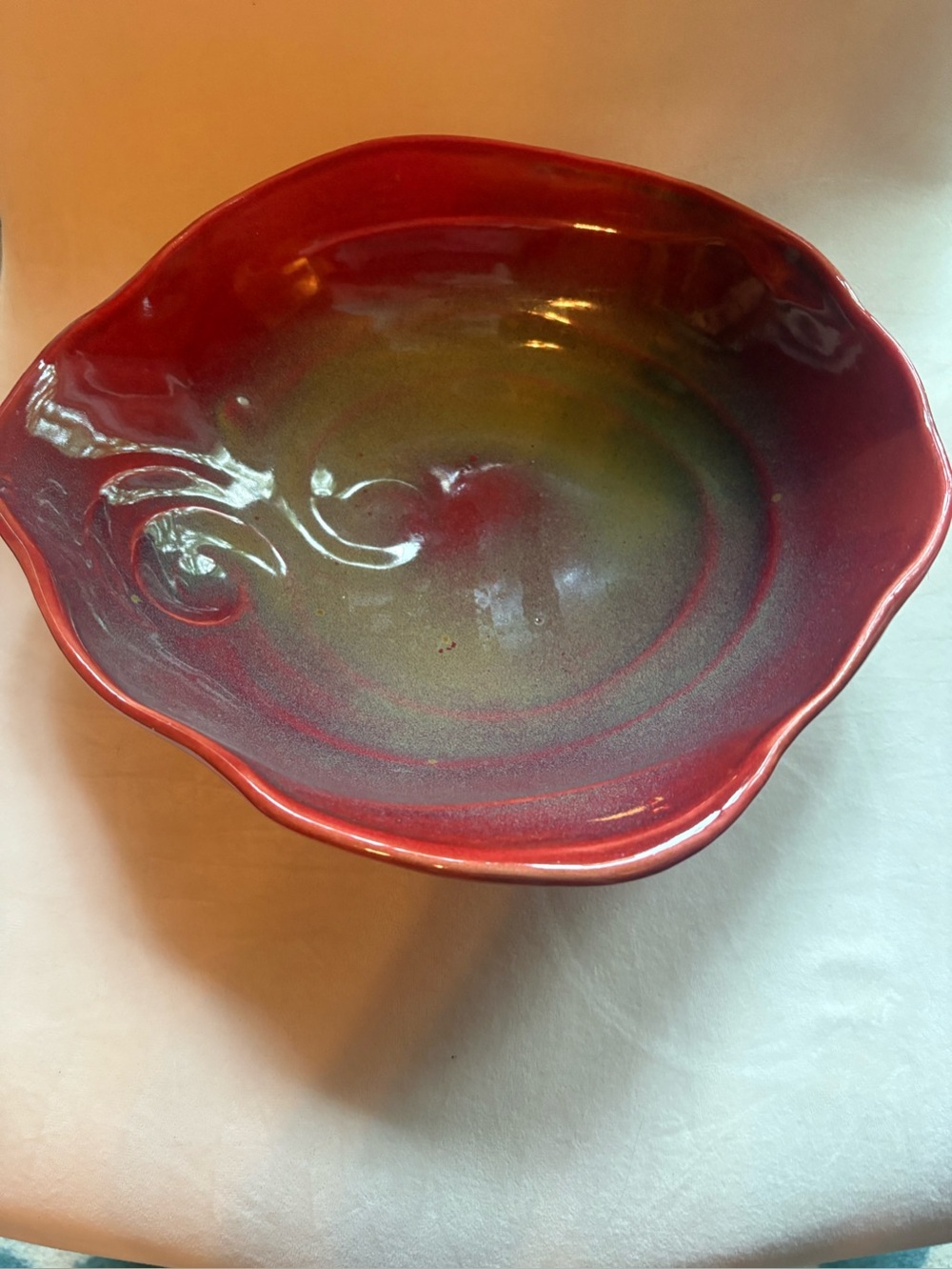 Very Rare Gail Pittman Free Form Red Ceramic Decorative Serving Bowl